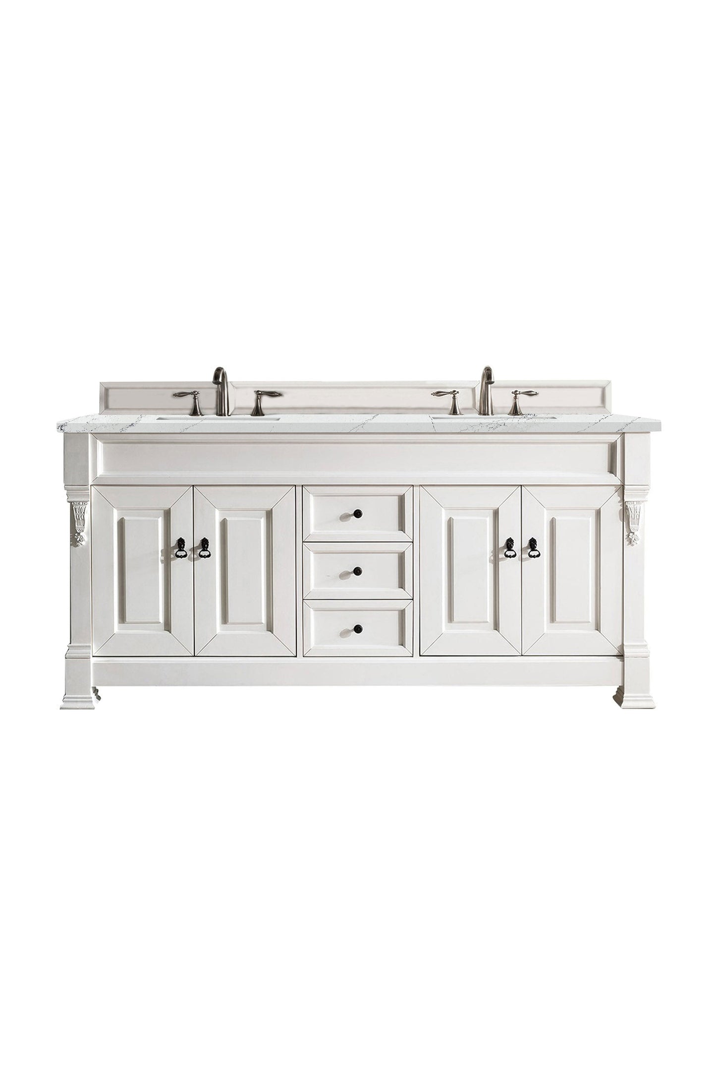 Brookfield 72" Double Vanity, Bright White w/ 3 CM Ethereal Noctis Quartz Top