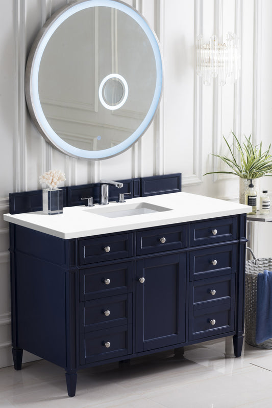 Brittany 48" Single Vanity, Victory Blue w/ 3 CM White Zeus Quartz Top