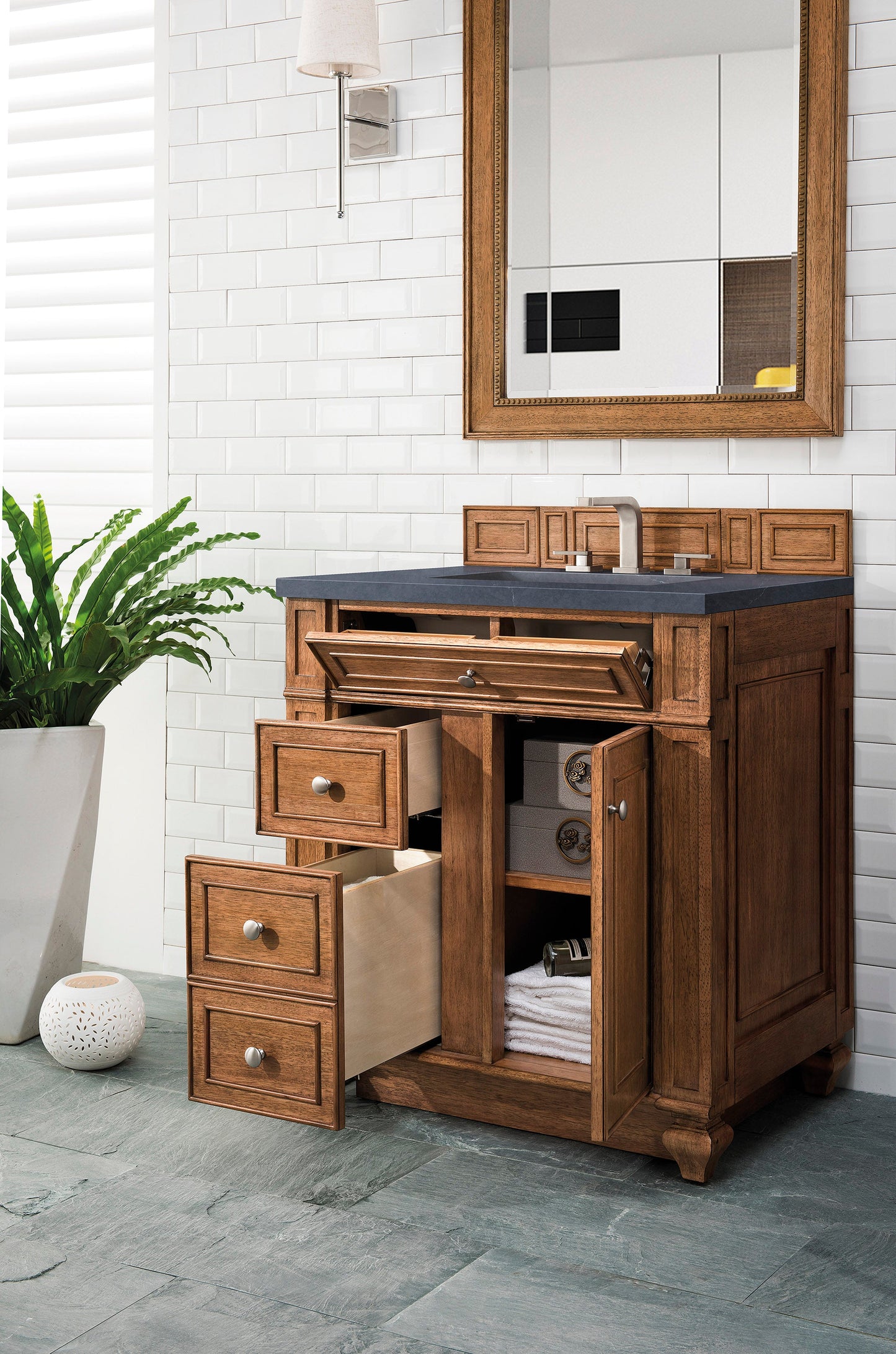 Bristol 30" Single Vanity, Saddle Brown w/ 3 CM Charcoal Soapstone Quartz Top