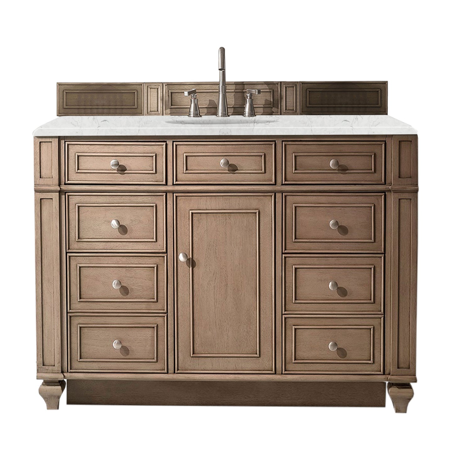 Bristol 48" Single Vanity, Whitewashed Walnut w/ 3 CM Eternal Jasmine Pearl Quartz Top