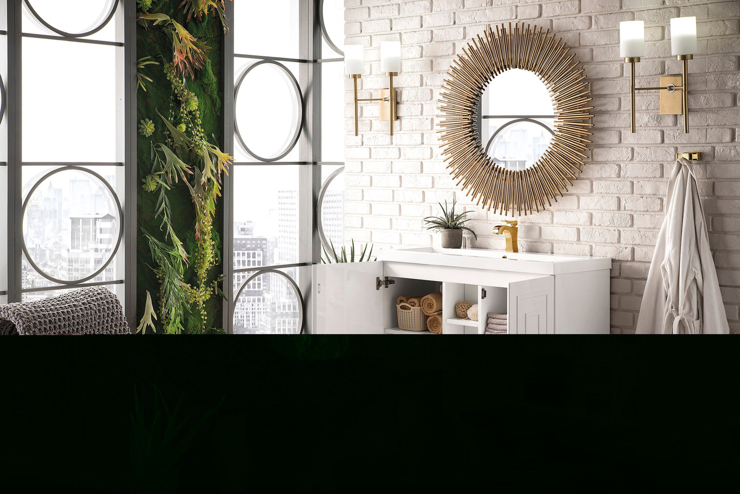 Alicante 39.5" Single Vanity, Glossy White, Radiant Gold w/ White Glossy Composite Stone Top