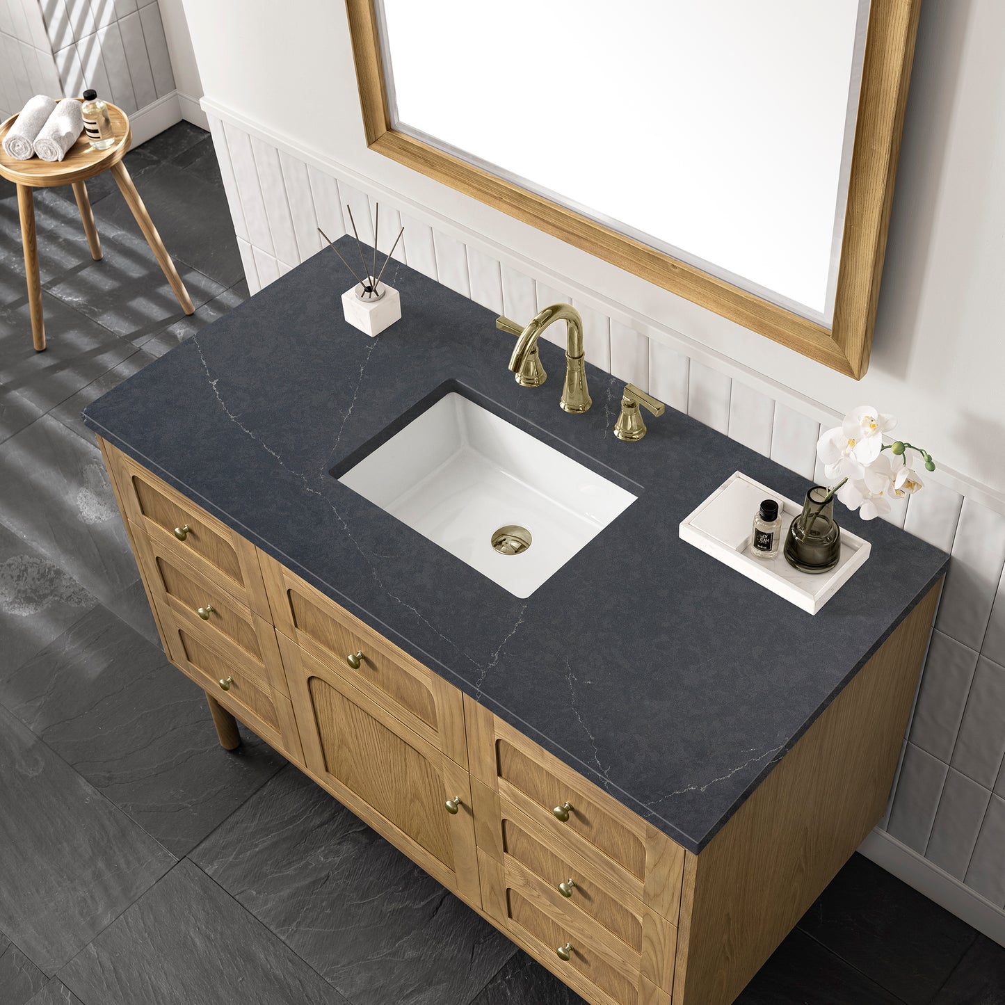 Laurent 48" Single Vanity, Light Natural Oak w/ 3 CM Charcoal Soapstone Top