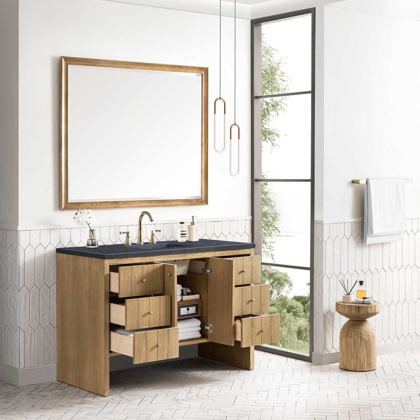 Hudson 48" Single Vanity, Light Natural Oak w/ 3 CM Charcoal Soapstone Top