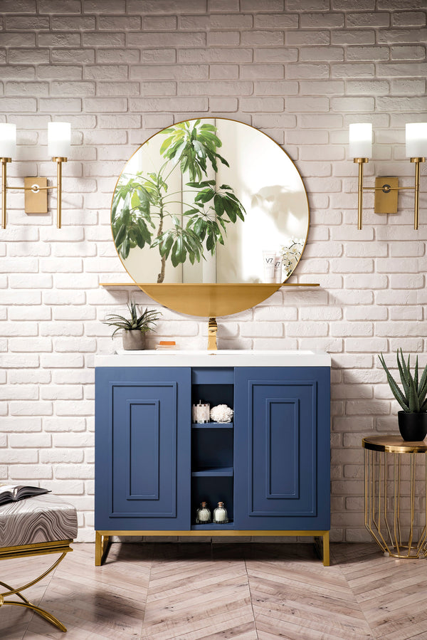 Alicante 39.5 Single Vanity, Azure Blue, Radiant Gold w/ White Glossy Composite Stone Top
