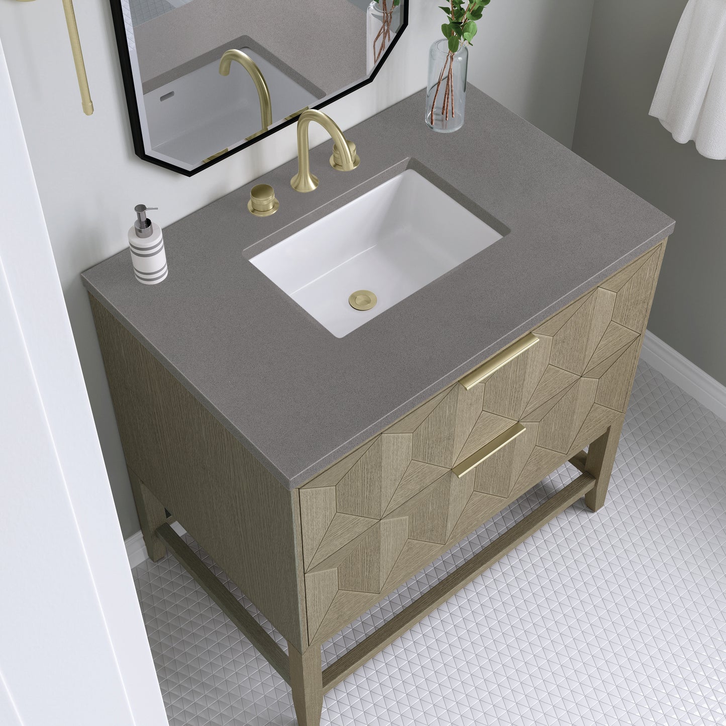 Emmeline 36" Single Vanity, Pebble Oak w/ 3 CM Grey Expo Top