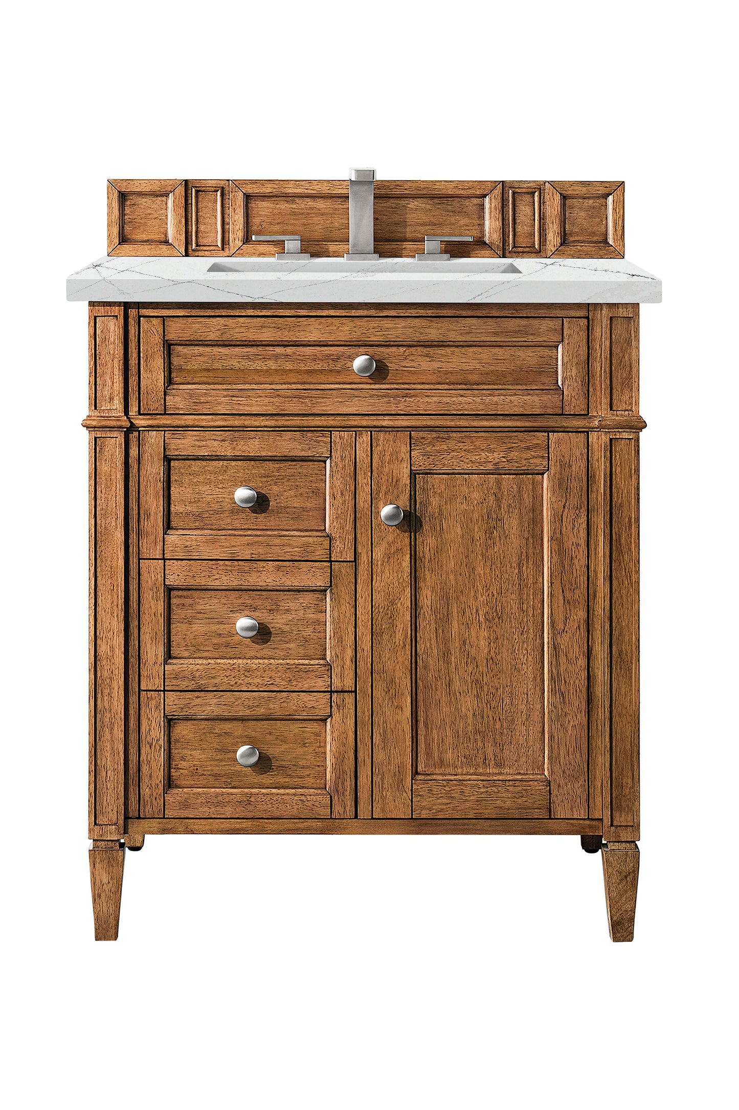 Brittany 30" Single Vanity, Saddle Brown, w/ 3 CM Ethereal Noctis Quartz Top