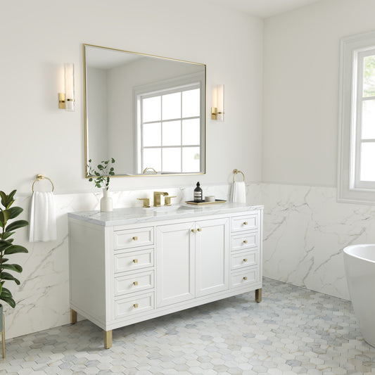 Chicago 60" Single Vanity, Glossy White w/ 3 CM Ethereal Noctis Top