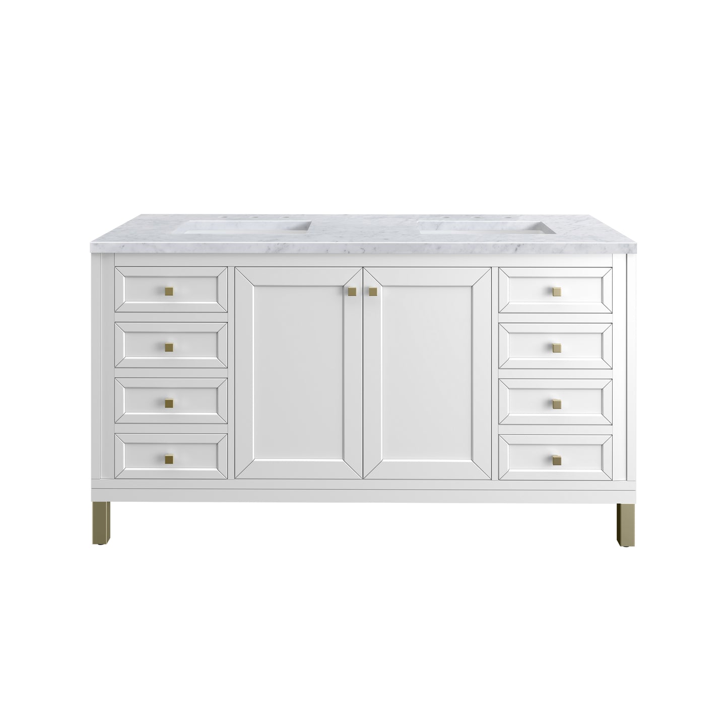 Chicago 60" Double Vanity, Glossy White w/ 3 CM Carrara Marble Top