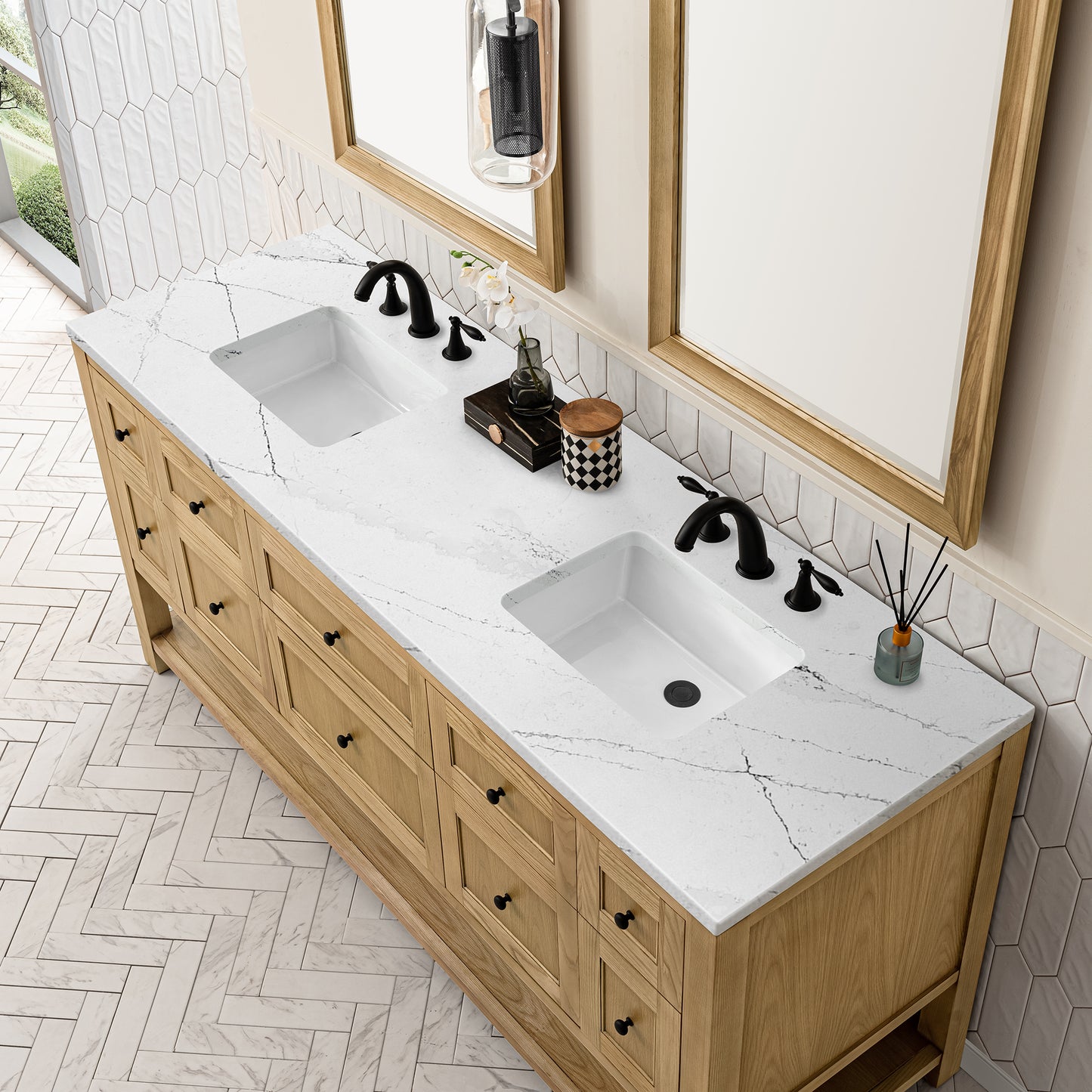 Breckenridge 72" Double Vanity, Light Natural Oak w/ 3 CM Ethereal Noctis Top