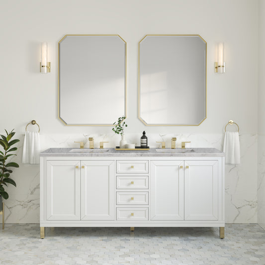 Chicago 72" Double Vanity, Glossy White w/ 3 CM Eternal Jasmine Pearl Top