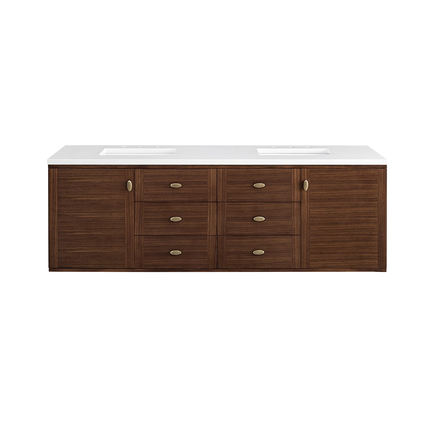 Amberly 72" Double Vanity, Mid-Century Walnut w/ 3 CM White Zeus Top