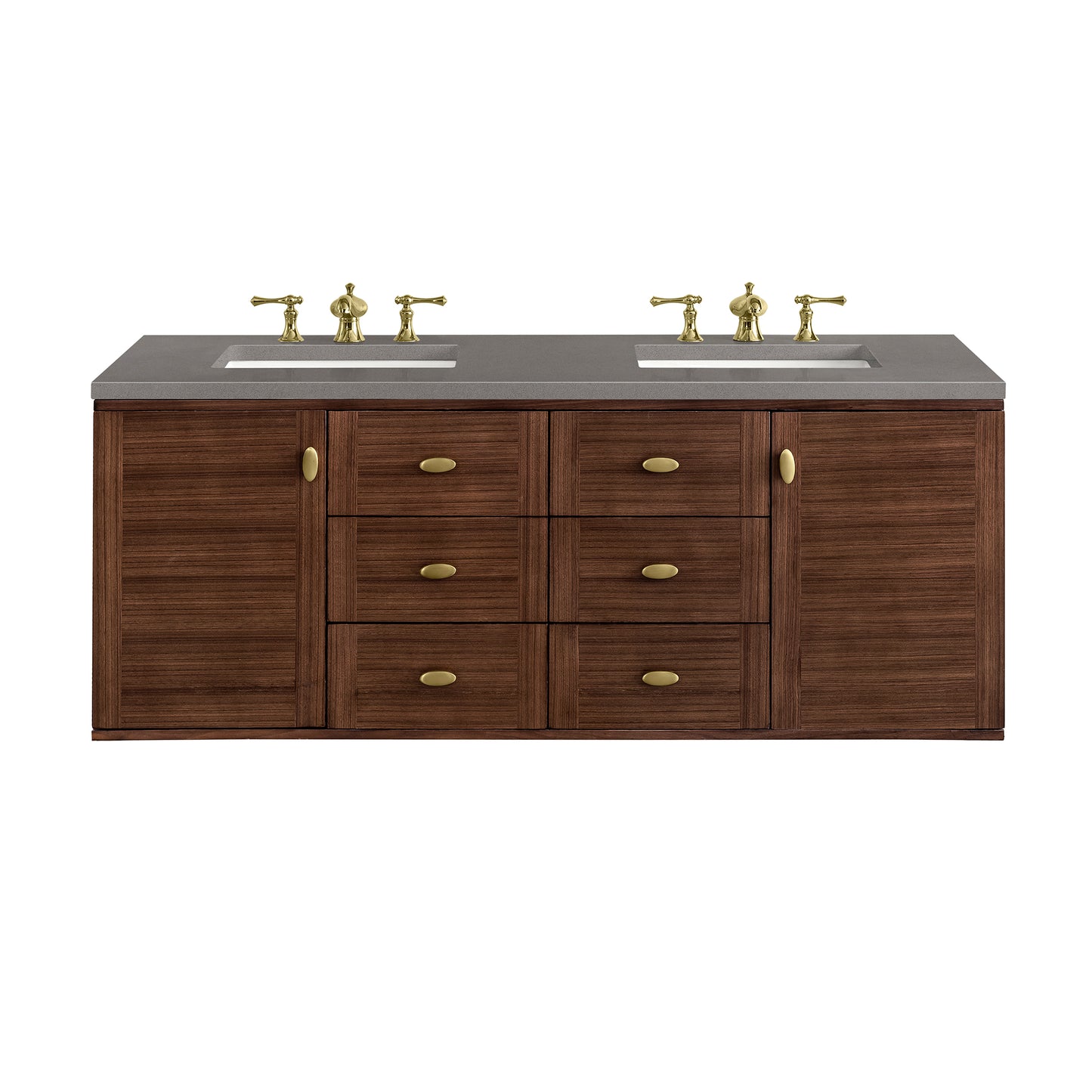 Amberly 60" Double Vanity, Mid-Century Walnut w/ 3 CM Grey Expo Top