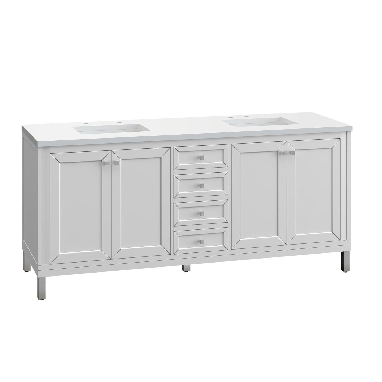 Chicago 72" Double Vanity, Glossy White w/ 3 CM White Zeus Top