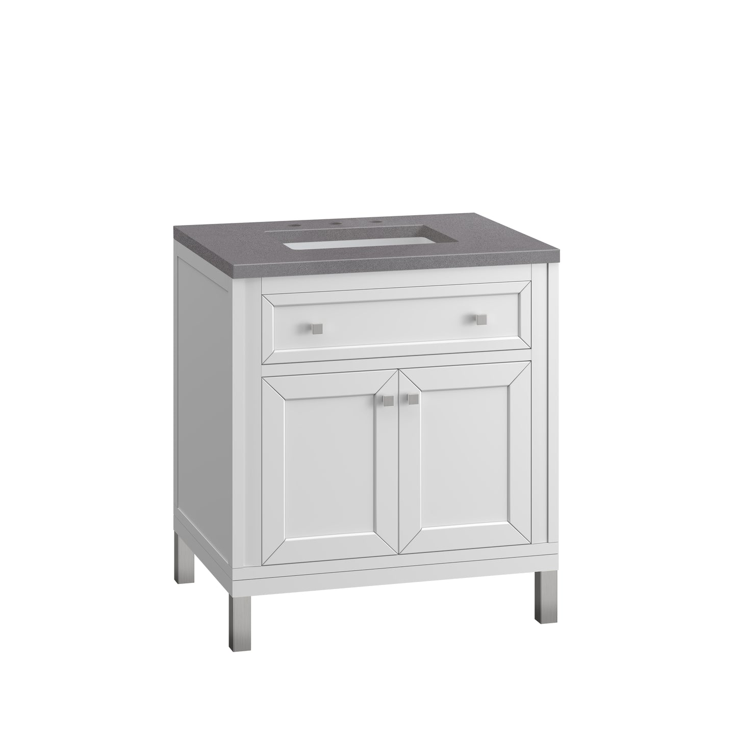 Chicago 30" Single Vanity, Glossy White w/ 3 CM Grey Expo Top