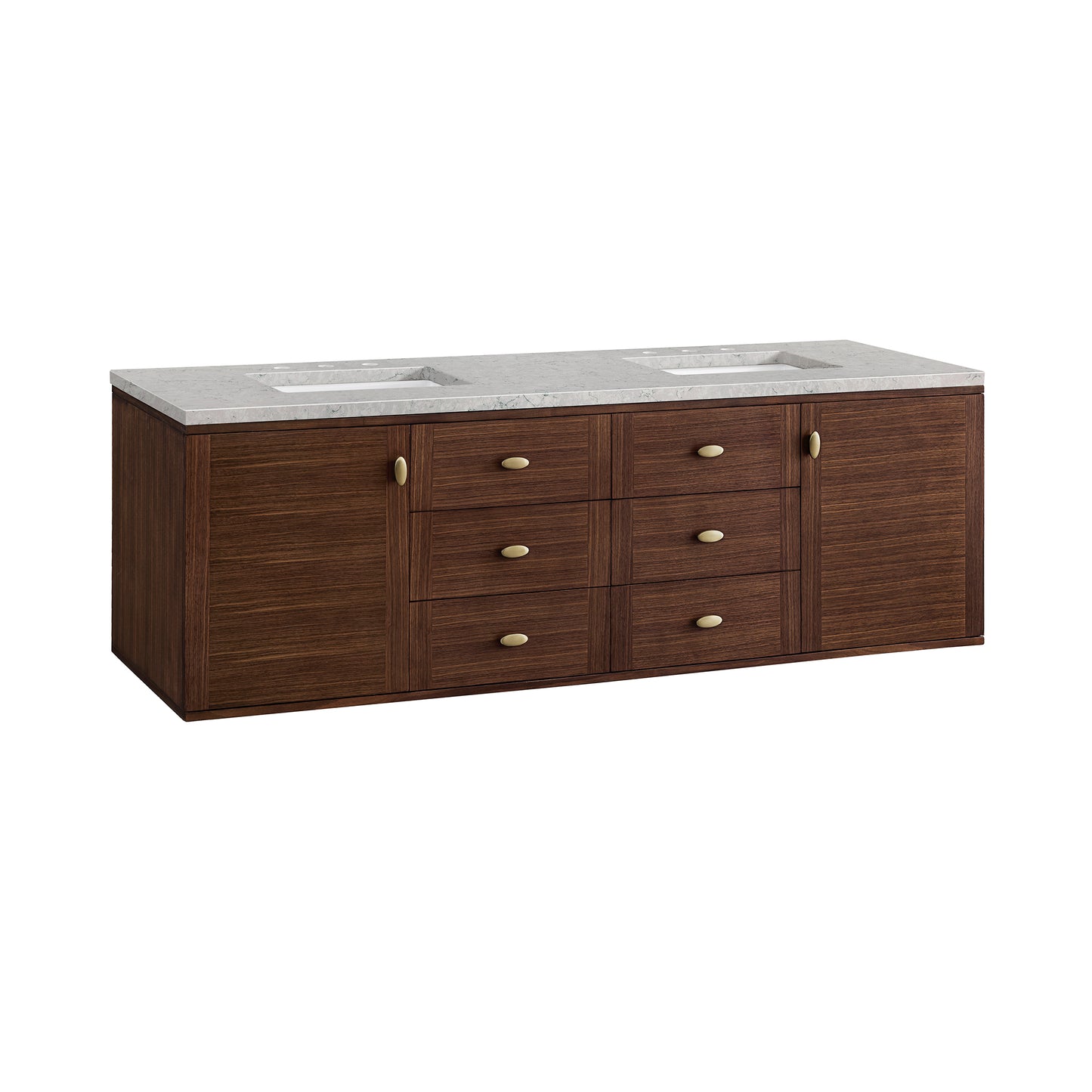 Amberly 72" Double Vanity, Mid-Century Walnut w/ 3 CM Eternal Jasmine Pearl Top