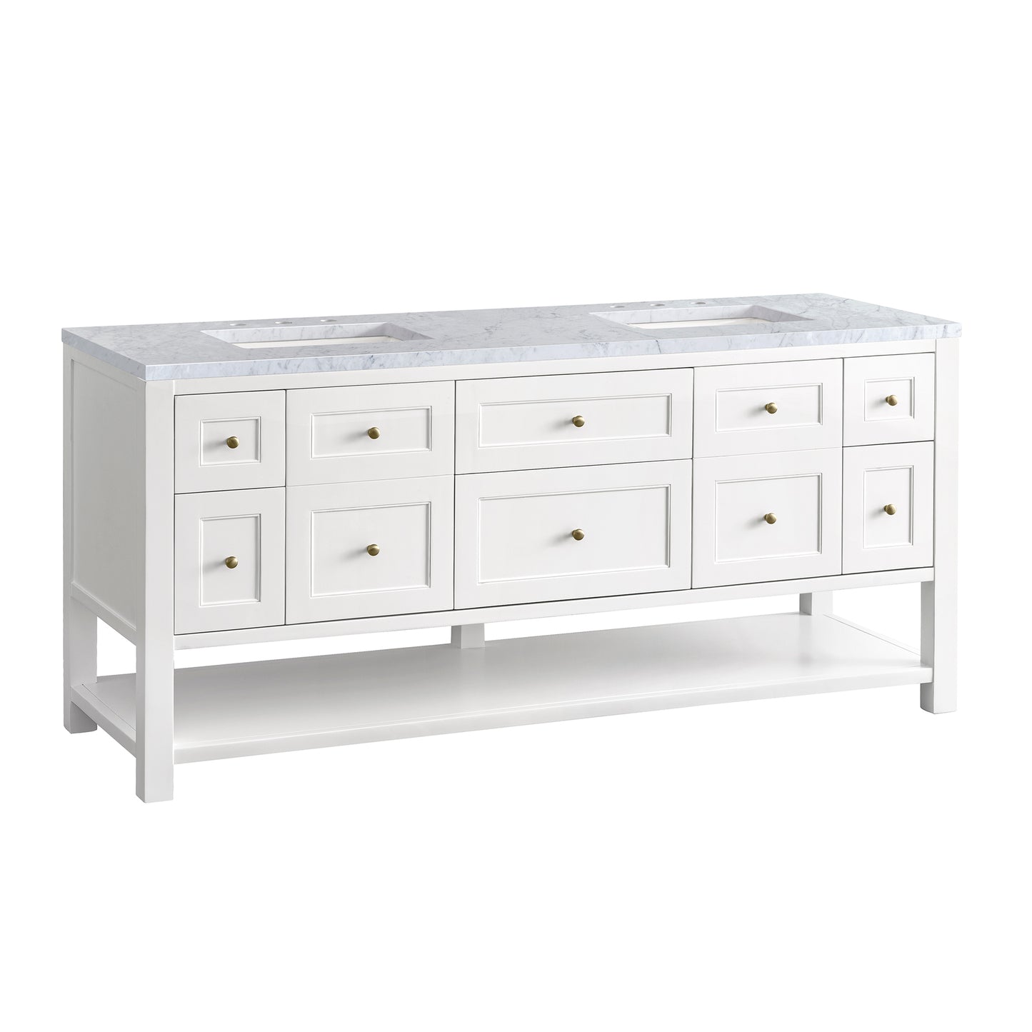 Breckenridge 72" Double Vanity, Bright White w/ 3 CM Carrara Marble Top