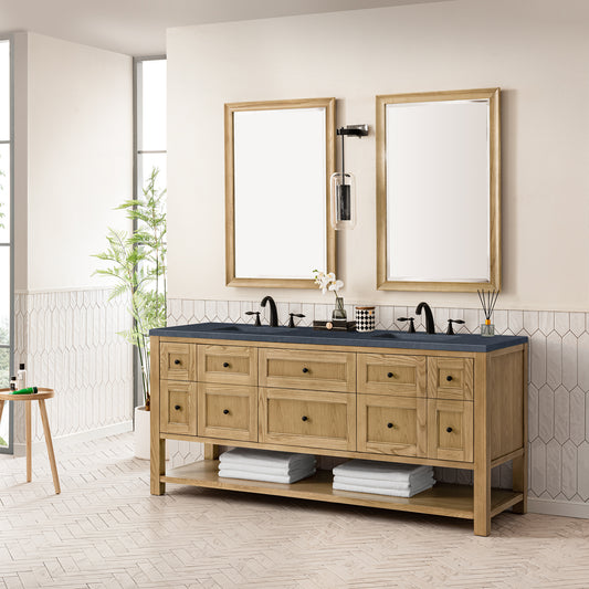 Breckenridge 72" Double Vanity, Light Natural Oak w/ 3 CM Charcoal Soapstone Top