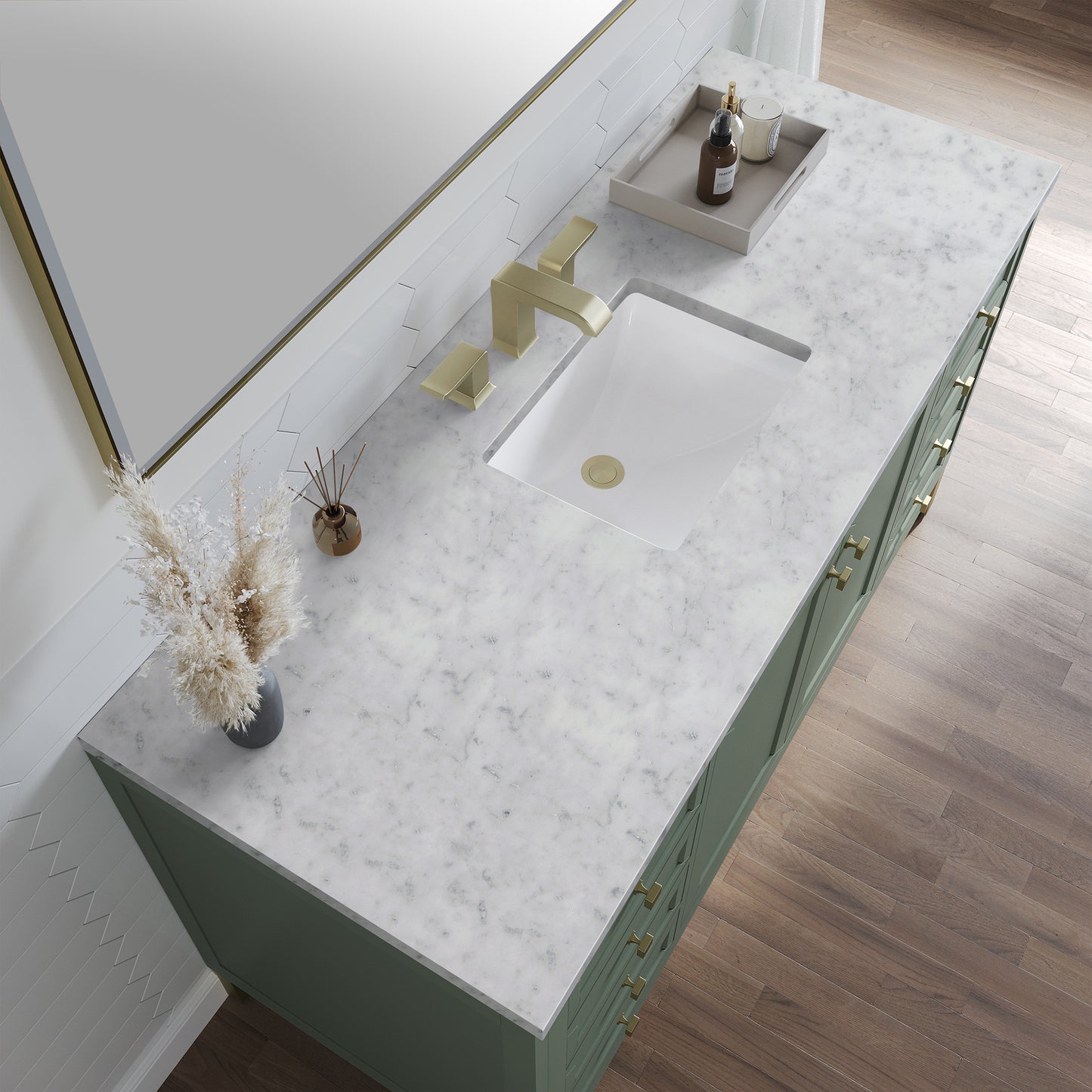 Chicago 60" Single Vanity, Smokey Celadon w/ 3 CM Carrara Marble Top