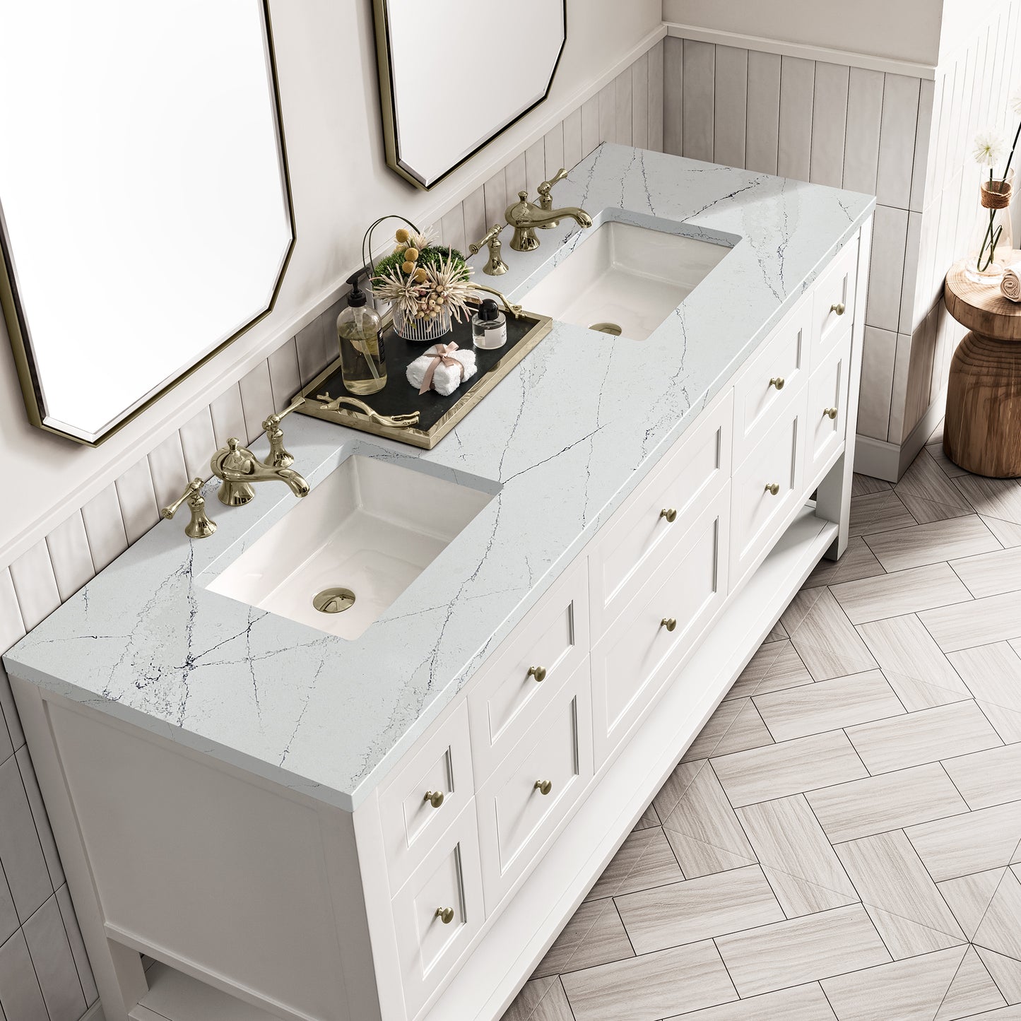 Breckenridge 72" Double Vanity, Bright White w/ 3 CM Ethereal Noctis Top