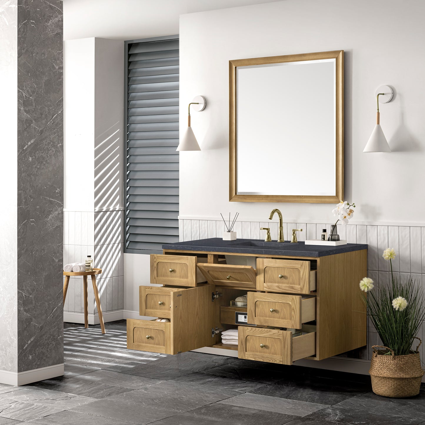 Laurent 48" Single Vanity, Light Natural Oak w/ 3 CM Charcoal Soapstone Top