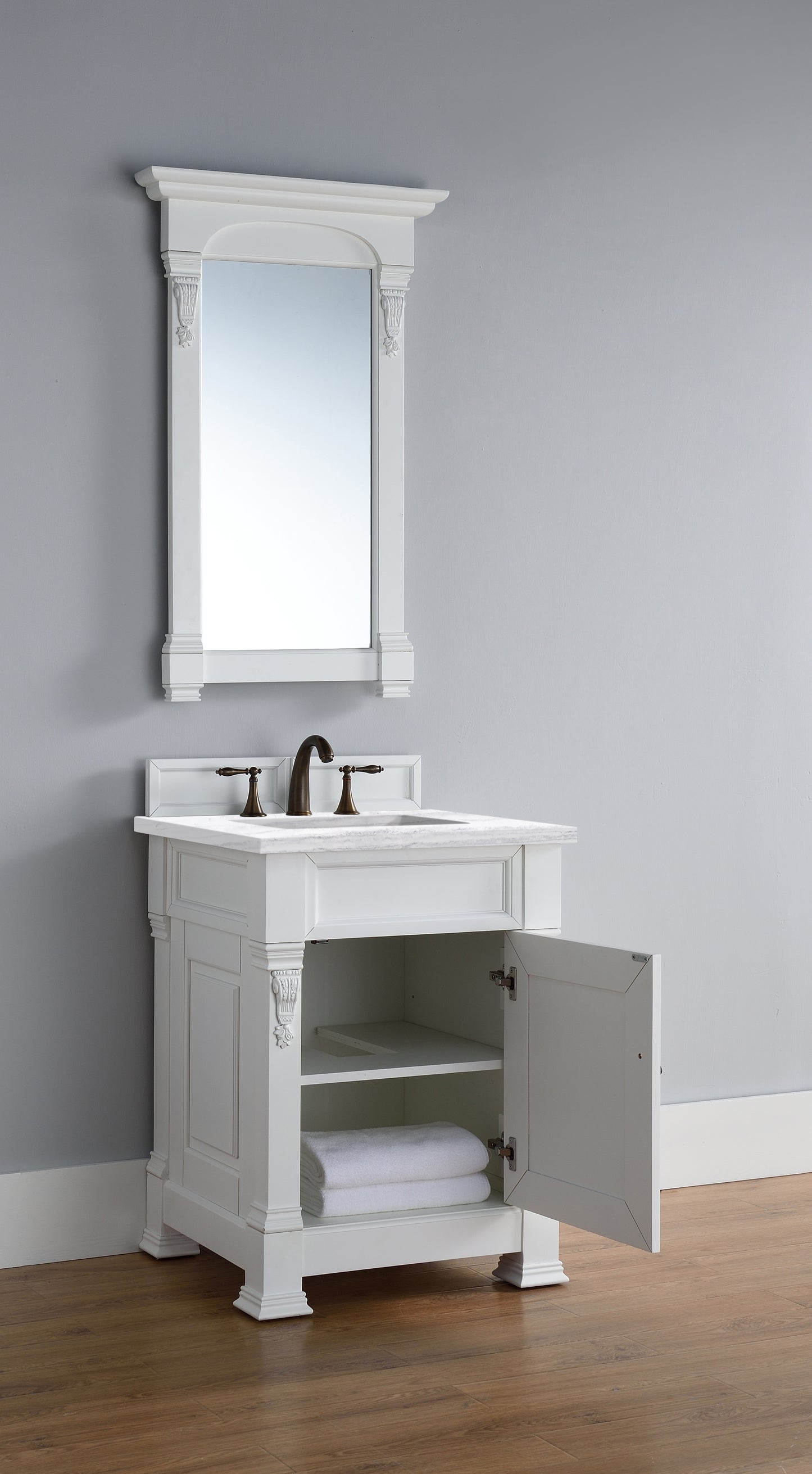 Brookfield 26" Single Vanity, Bright White w/ 3 CM Arctic Fall Solid Surface Top