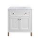 Chicago 30" Single Vanity, Glossy White w/ 3 CM Carrara Marble Top