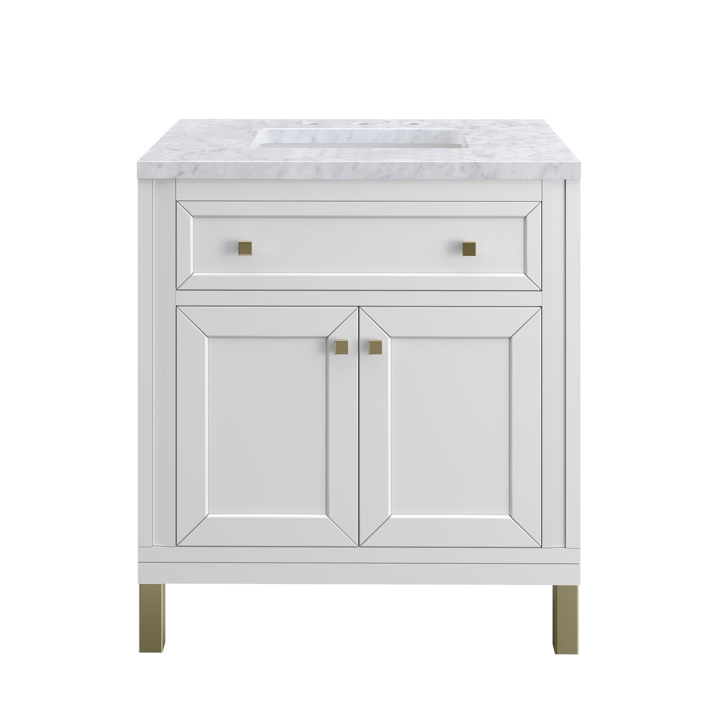 Chicago 30" Single Vanity, Glossy White w/ 3 CM Carrara Marble Top