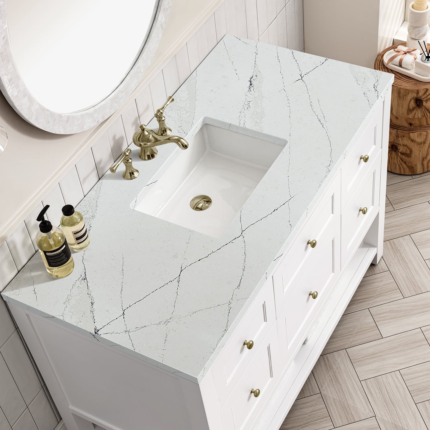 Breckenridge 48" Single Vanity, Bright White w/ 3 CM Ethereal Noctis Top