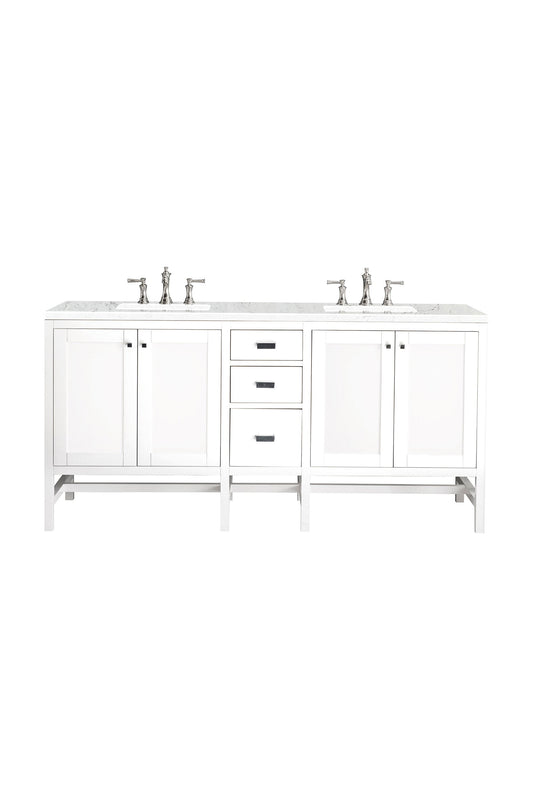 Addison 72" Double Vanity, Glossy White w/ 3 CM Eternal Jasmine Pearl Quartz Top