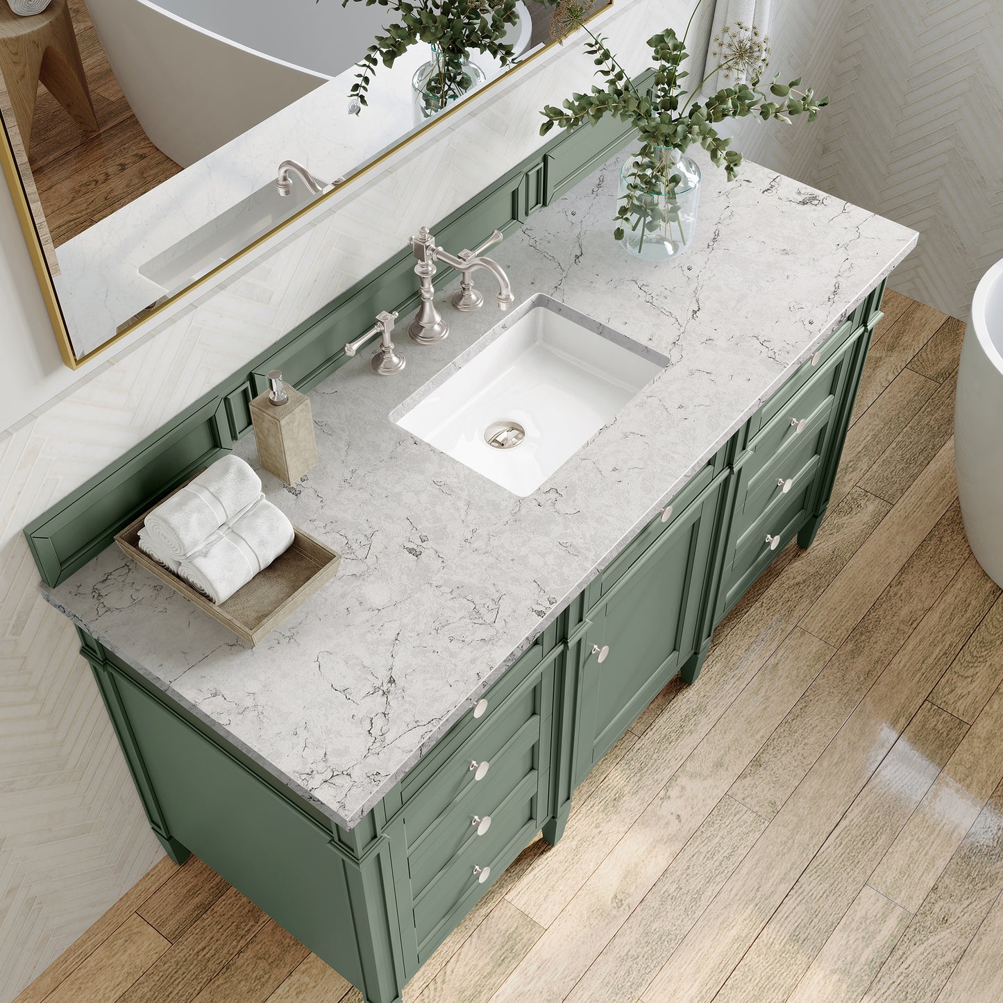 Brittany 60" Single Vanity, Smokey Celadon w/ 3 CM Eternal Jasmine Pearl Top