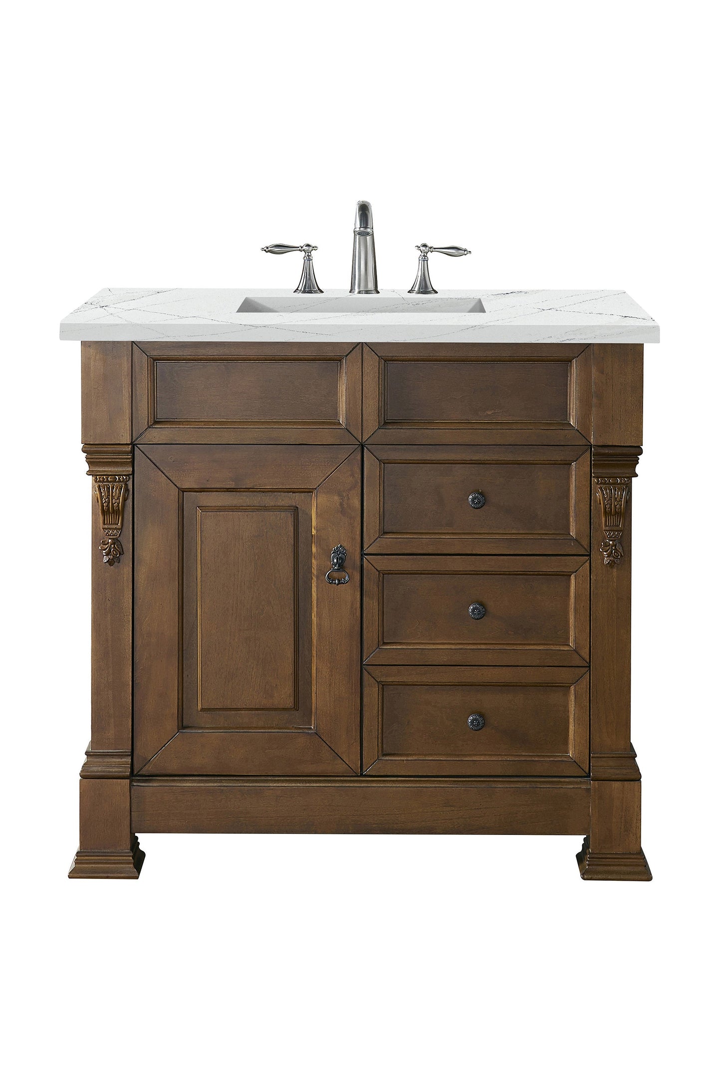 Brookfield 36" Single Vanity, Country Oak w/ 3 CM Ethereal Noctis Quartz Top