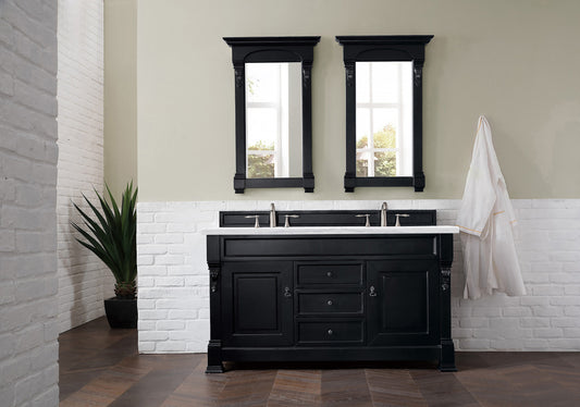 Brookfield 60" Double Vanity, Antique Black w/ 3 CM Arctic Fall Solid Surface Top