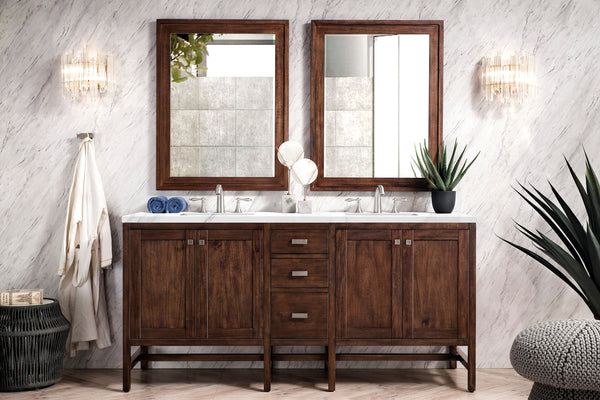 Addison 72 Double Vanity, Mid-Century Acacia w/ 3 CM Carrara White Top