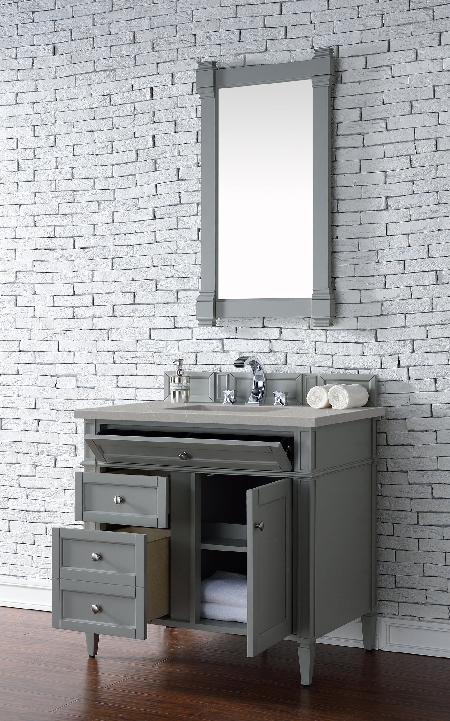 Brittany 36" Single Vanity, Urban Gray w/ 3 CM Eternal Serena Quartz Top