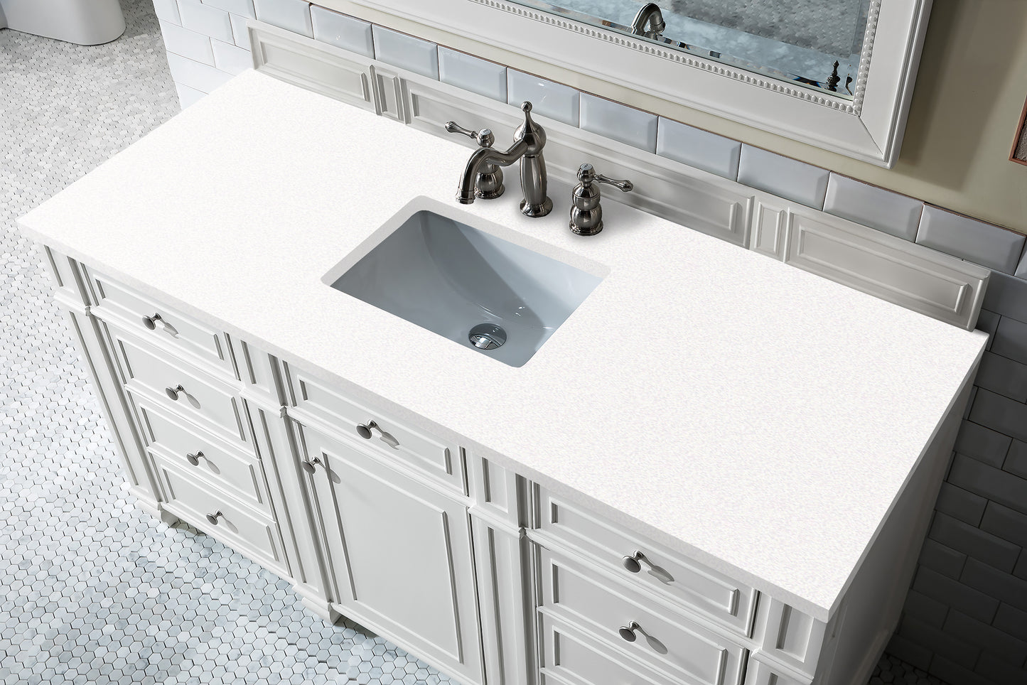 Bristol 60" Single Vanity, Bright White w/ 3 CM White Zeus Quartz Top