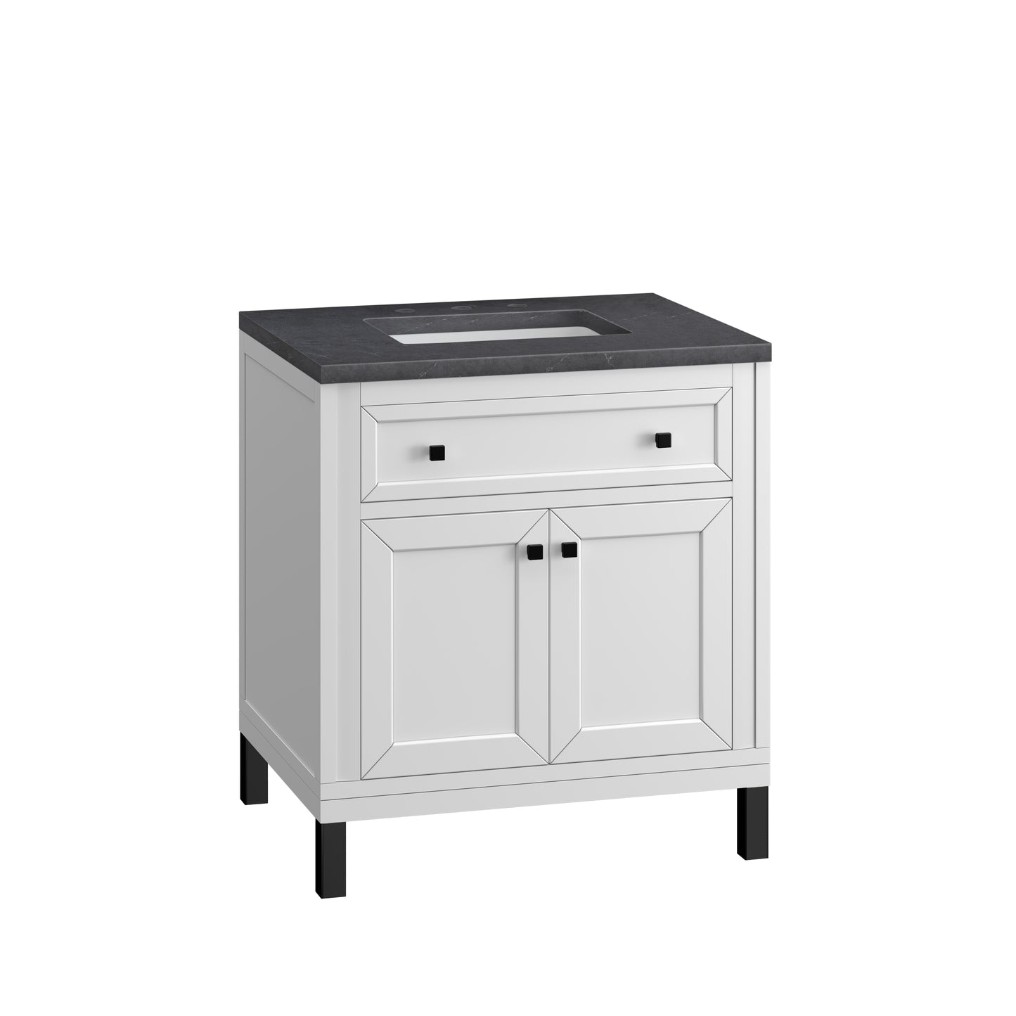 Chicago 30" Single Vanity, Glossy White w/ 3 CM Charcoal Soapstone Top