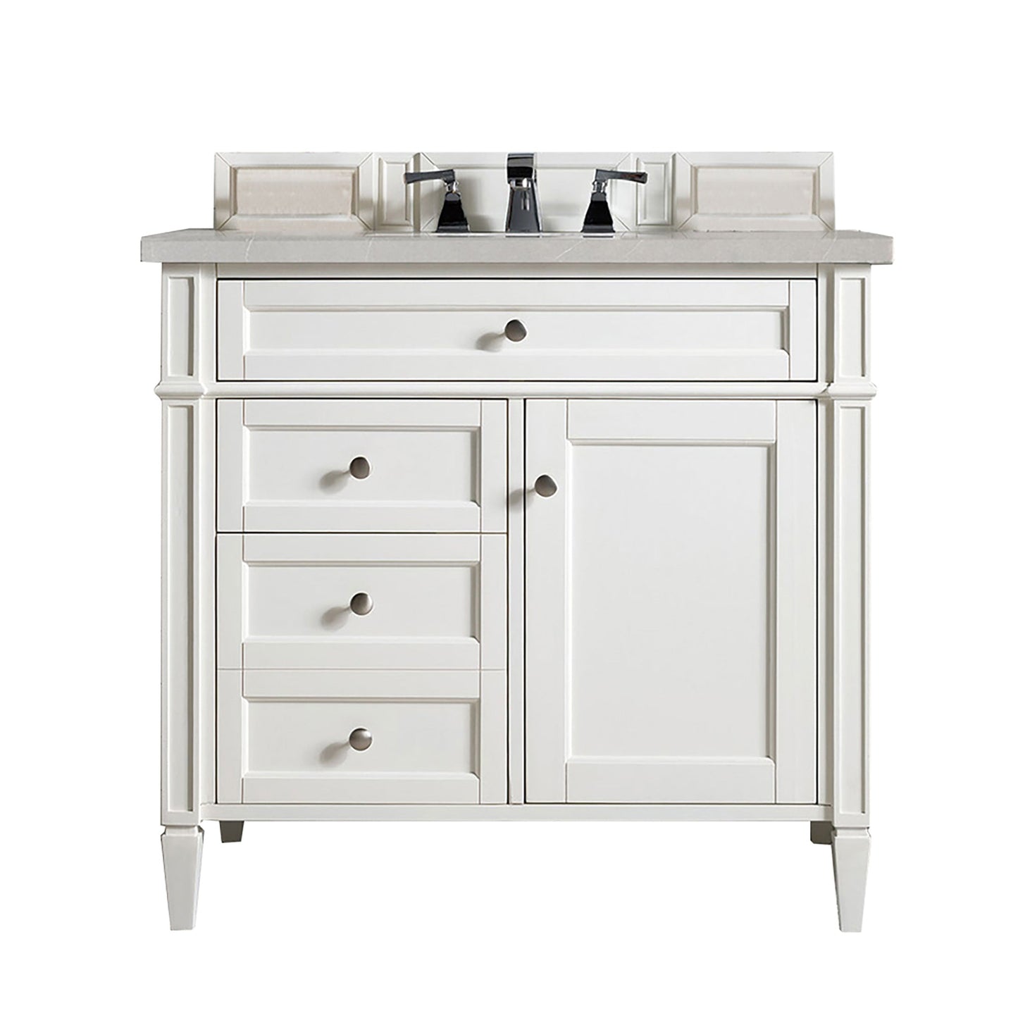 Brittany 36" Single Vanity, Bright White w/ 3 CM Eternal Serena Quartz Top