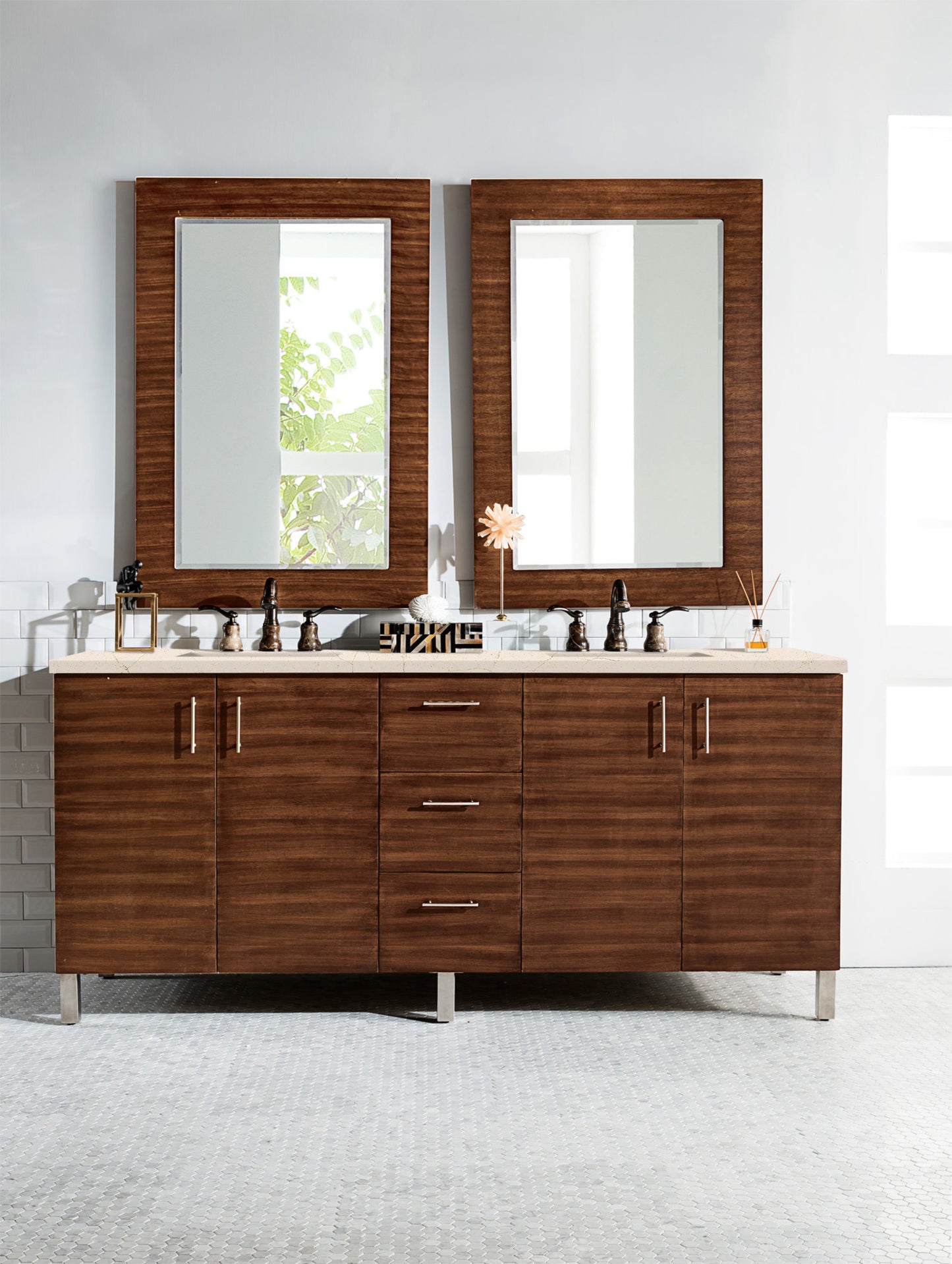 Metropolitan 72" Double Vanity, American Walnut w/ 3 CM Eternal Marfil Quartz Top