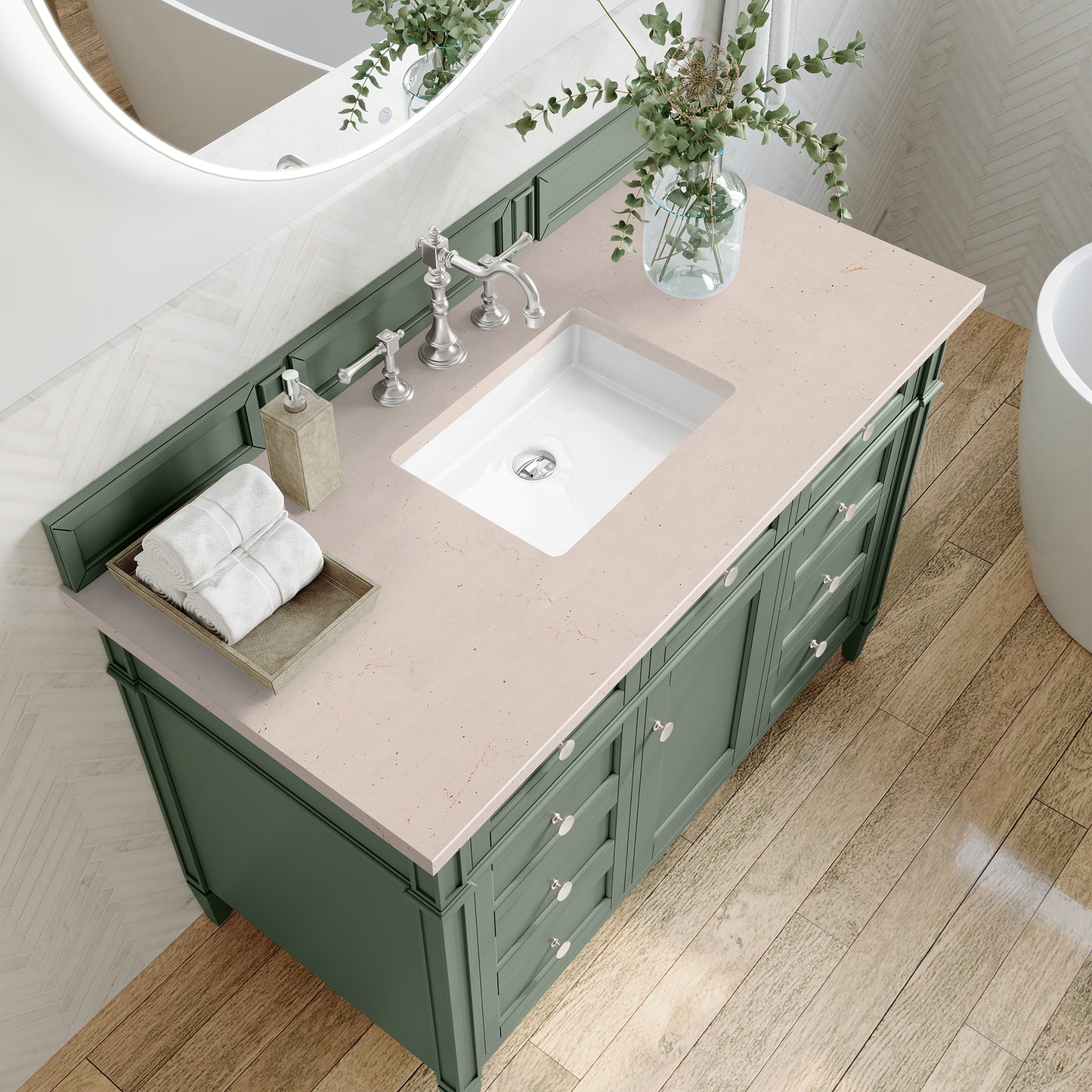 Brittany 48" Single Vanity, Smokey Celadon w/ 3 CM Eternal Marfil Top