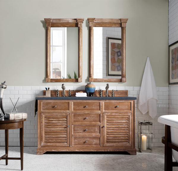 Savannah 60 Double Vanity, Driftwood w/ 3 CM Charcoal Soapstone Quartz Top