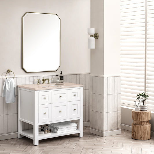 Breckenridge 36" Single Vanity, Bright White w/ 3 CM Eternal Marfil Top