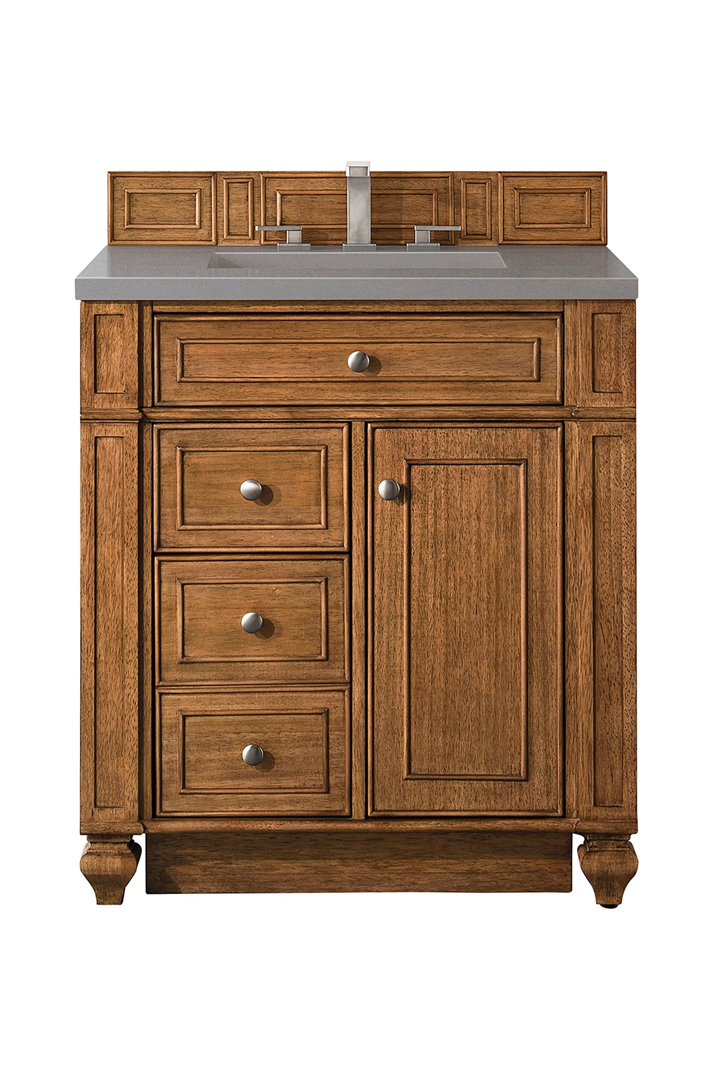 Bristol 30" Single Vanity, Saddle Brown w/ 3 CM Grey Expo Quartz Top