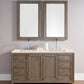 Chicago 60" Double Vanity, Whitewashed Walnut w/ 3 CM Eternal Marfil Quartz Top