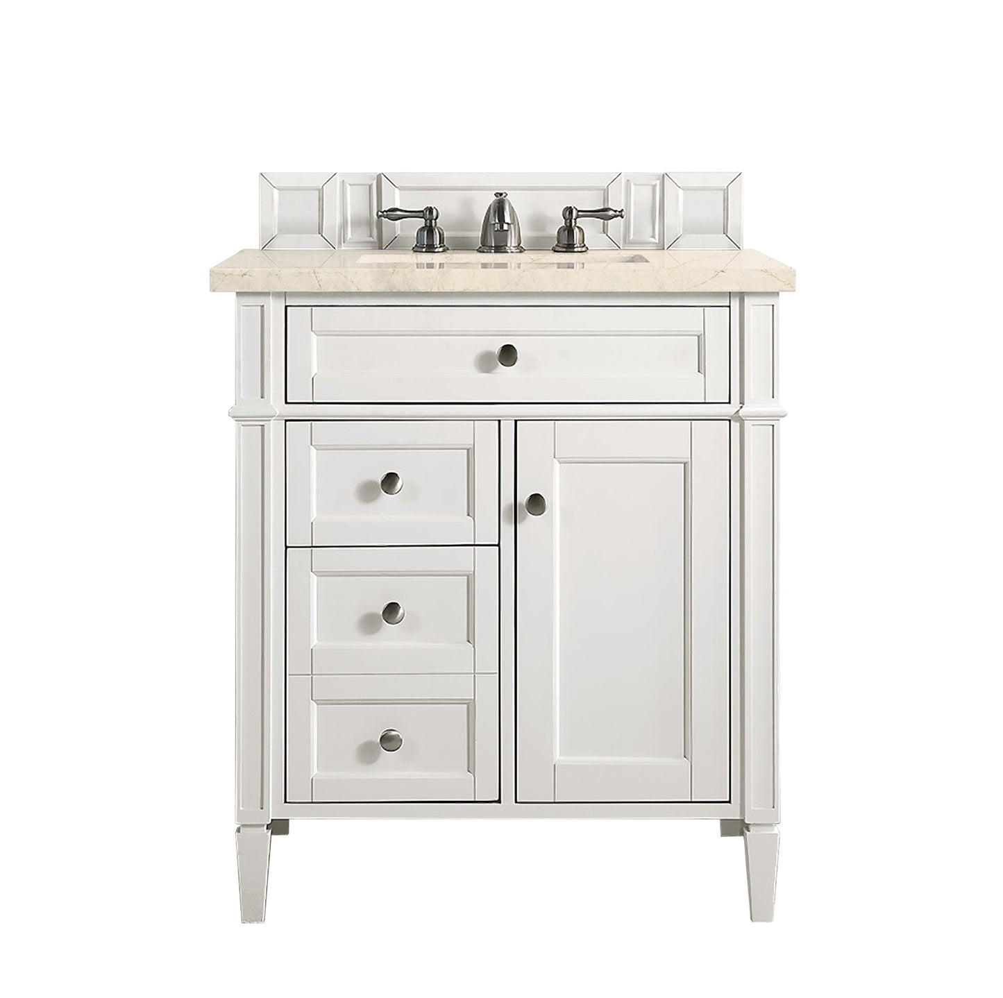 Brittany 30" Single Vanity, Bright White, w/ 3 CM Eternal Marfil Quartz Top