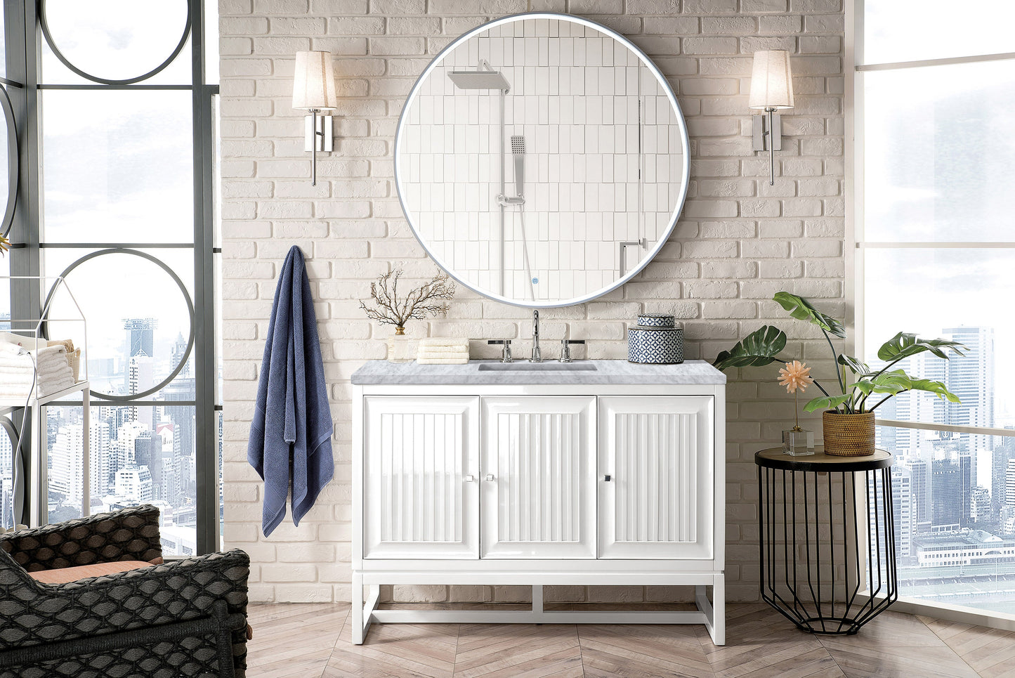 Athens 48" Single Vanity, Glossy White w/ 3 CM Carrara White Top