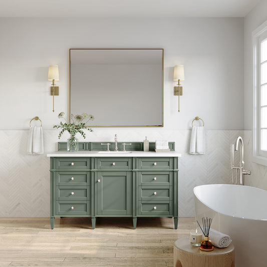 Brittany 60" Single Vanity, Smokey Celadon w/ 3 CM White Zeus Top