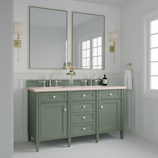 Brittany 60" Double Vanity, Smokey Celadon w/ 3 CM Eternal Marfil Top