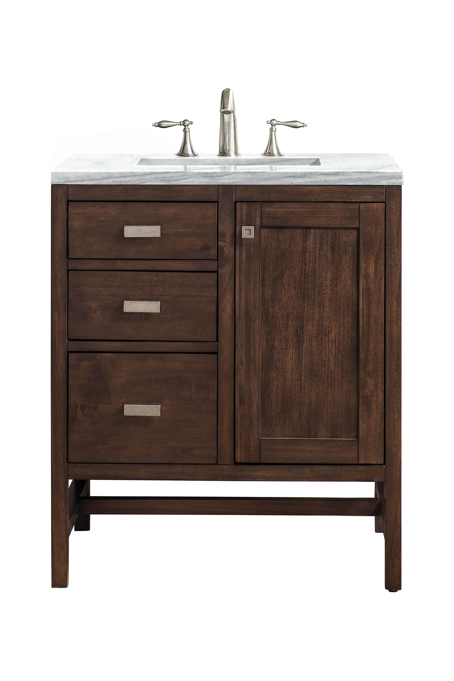 Addison 30" Single Vanity, Mid-Century Acacia w/ 3 CM Arctic Fall Solid Surface Top