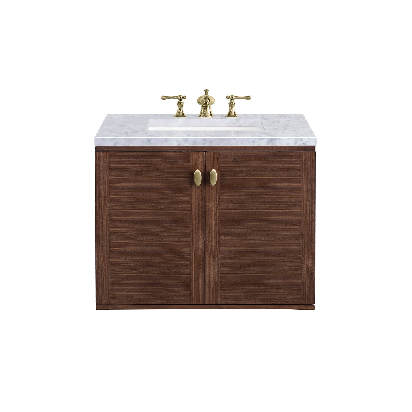 Amberly 30" Single Vanity, Mid-Century Walnut w/ 3 CM Carrara Marble Top