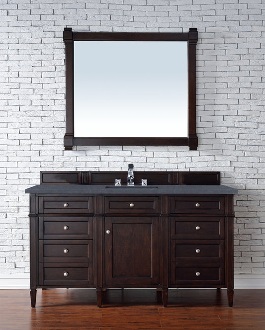 Brittany 60" Single Vanity, Burnished Mahogany w/ 3 CM Charcoal Soapstone Quartz Top